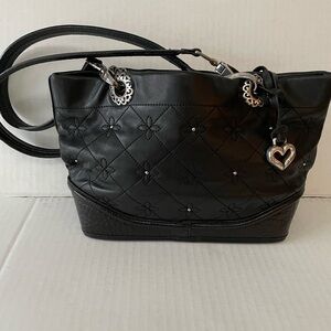 Brighton Purse Bag Tote Leather Embossed Quilted Studded Silver-tone Hardware